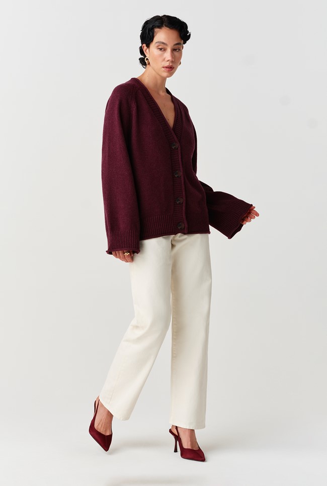 Darcy V-Neck Rolled Hem Knitted Cardigan