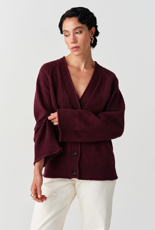 Darcy V-Neck Rolled Hem Knitted Cardigan