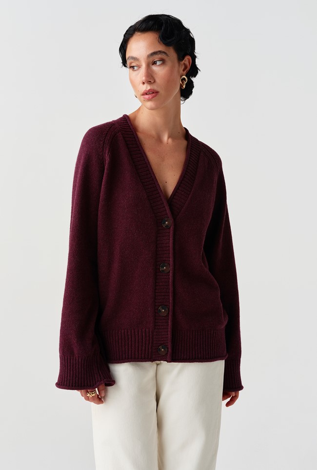 Darcy V-Neck Rolled Hem Knitted Cardigan