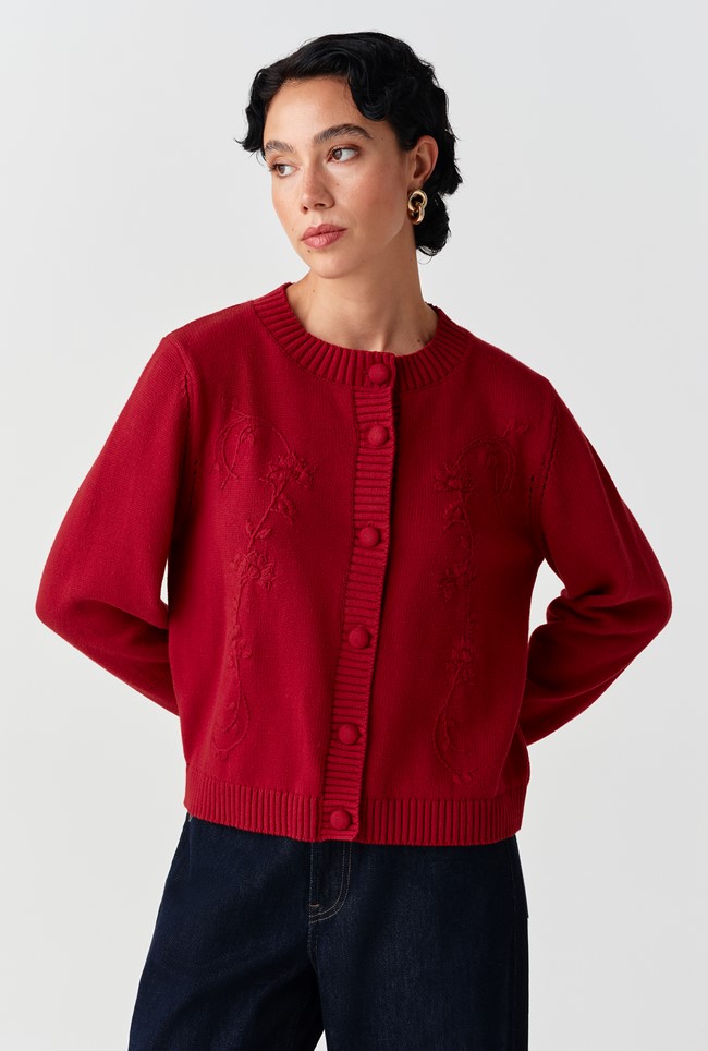 Sandra Embroidered Round Neck Knitted Cardigan