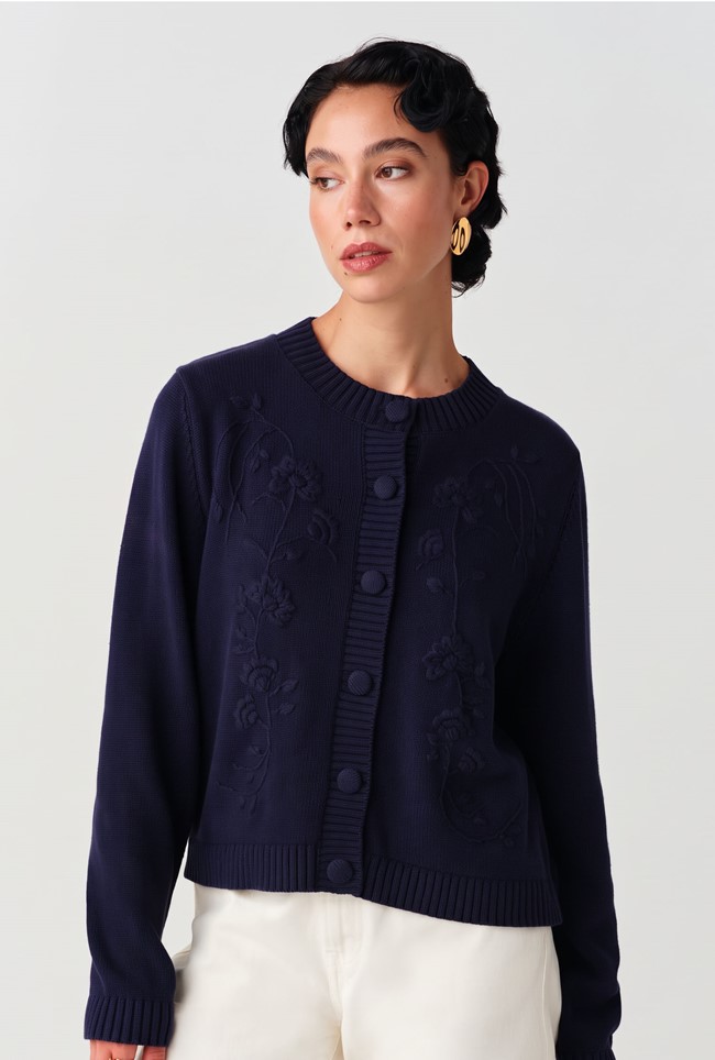 Sandra Embroidered Round Neck Knitted Cardigan