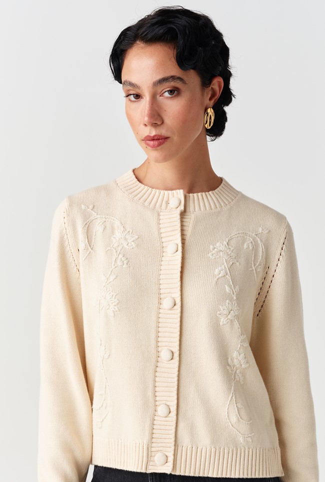 Sandra Embroidered Round Neck Knitted Cardigan