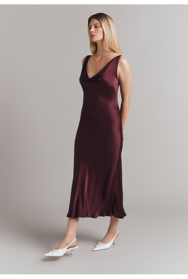 Olive Satin Midi Dress