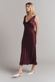 Olive Satin Midi Dress