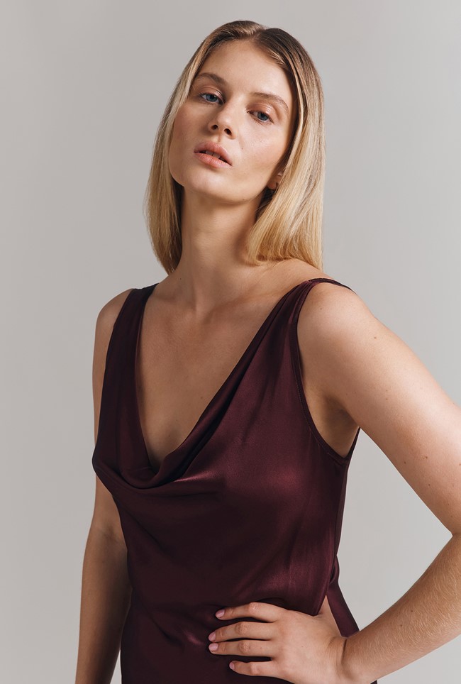 Olive Satin Midi Dress