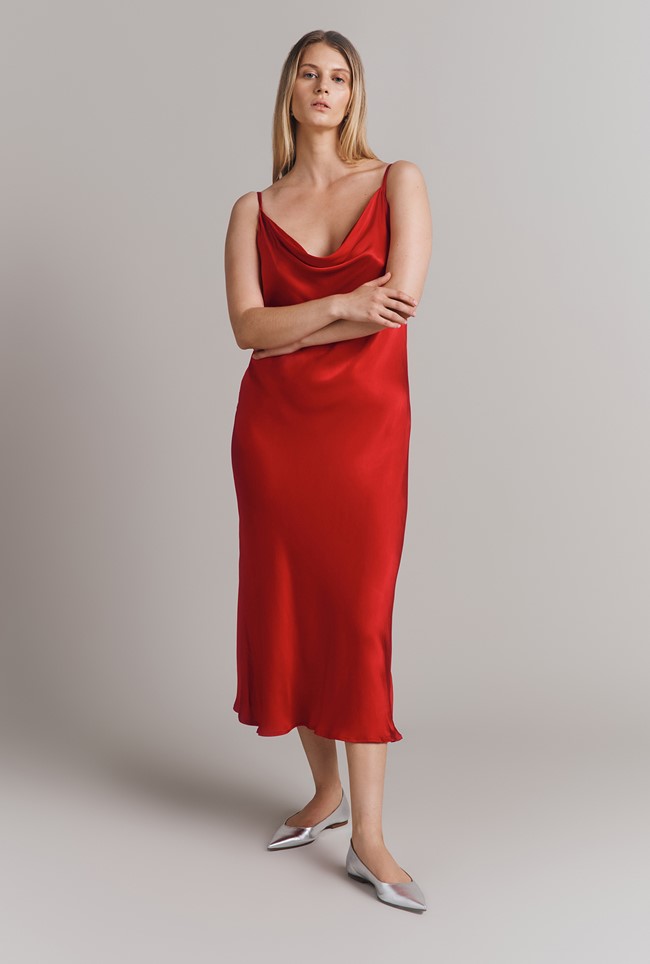 Ruby Satin Midi Slip Dress