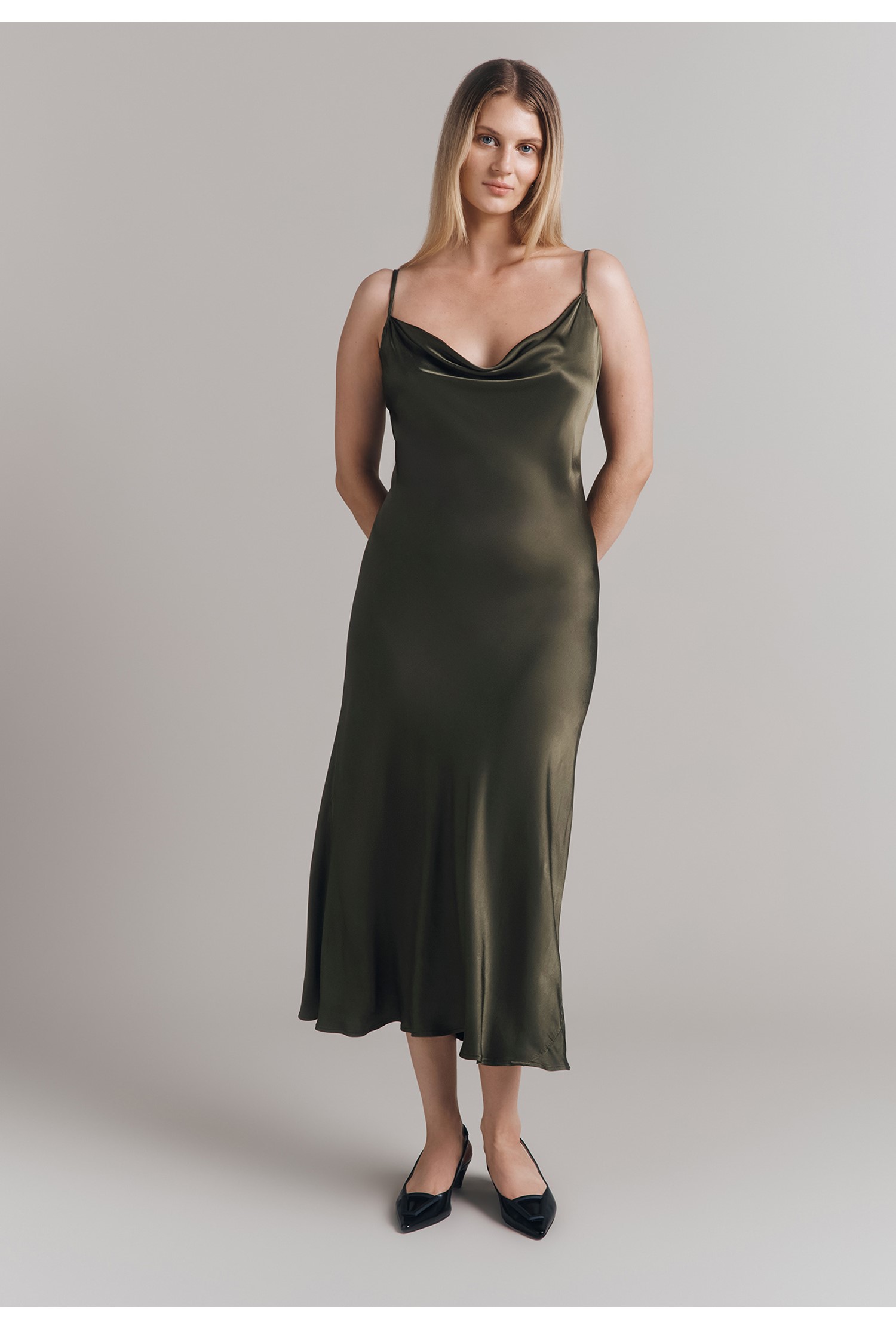 Khaki green slip dress best sale