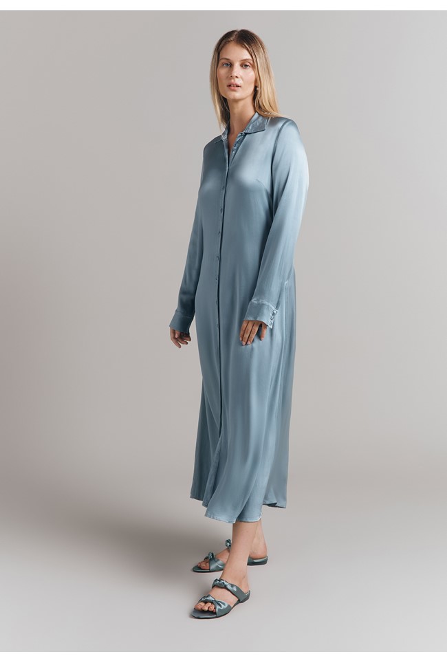 Thea Satin Maxi Shirt Dress