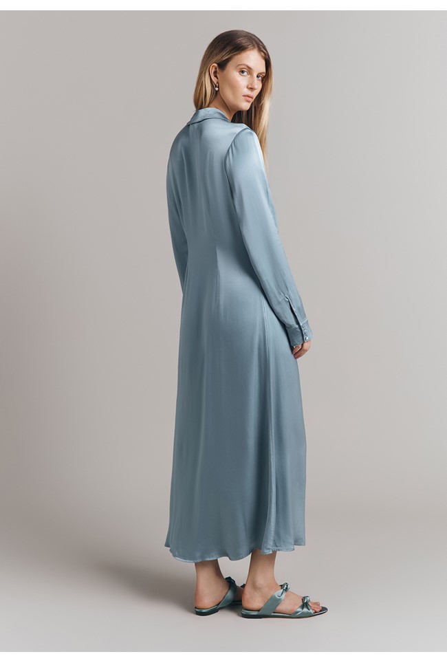 Thea Satin Maxi Shirt Dress