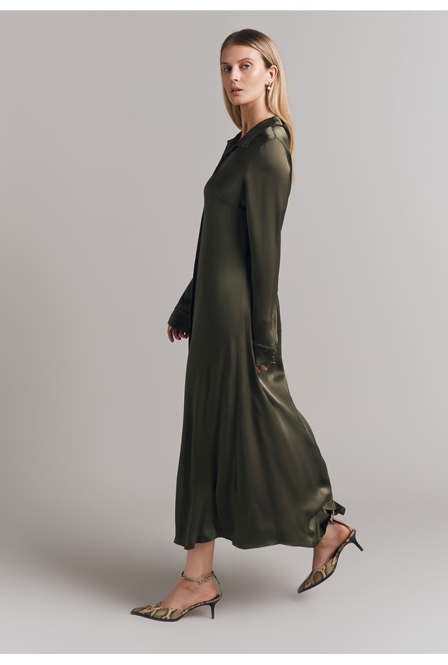 Thea Satin Maxi Shirt Dress