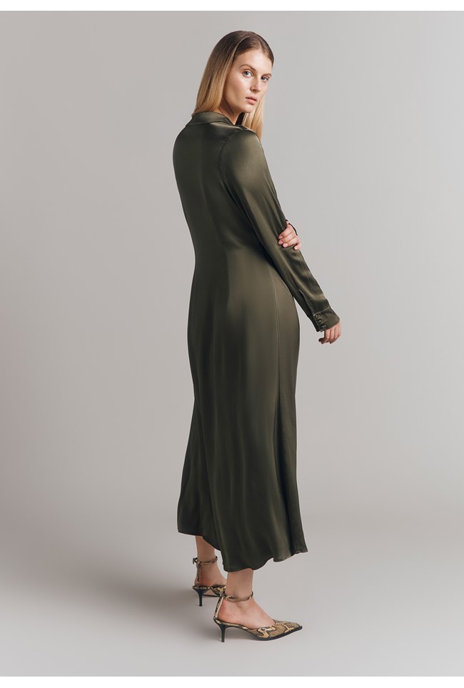 Thea Satin Maxi Shirt Dress