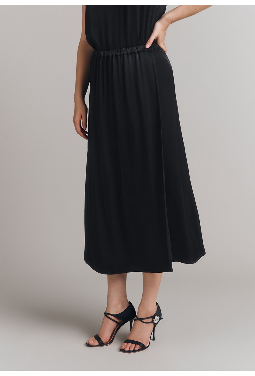 ミニスカート [Hai X Nothing Written] Satin Midi Skirt / Black Silk satin midi skirt (Black) - Nothing written