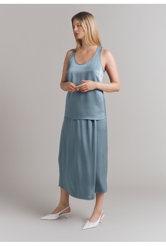 Aleya Satin Midi Slip Skirt