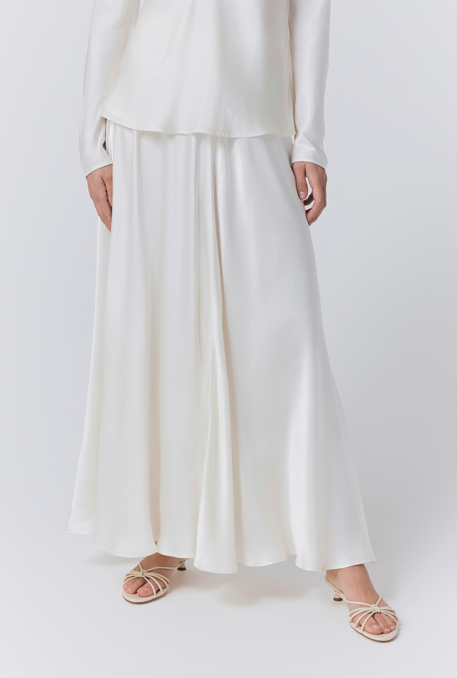 An image depicting Ghost Colette Satin Maxi Skirt