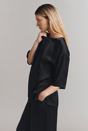 Cairo Satin Black Short Sleeve Top