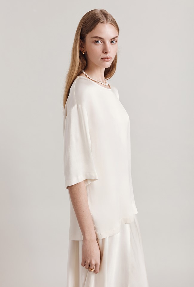 Cairo Satin Ivory Short Sleeve Top