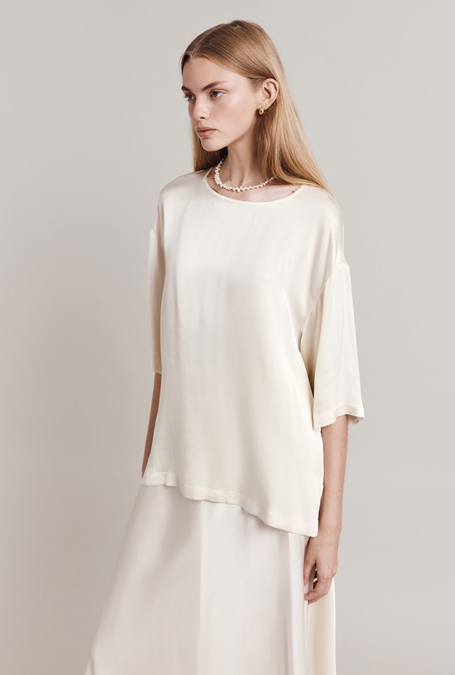 Cairo Satin Ivory Short Sleeve Top