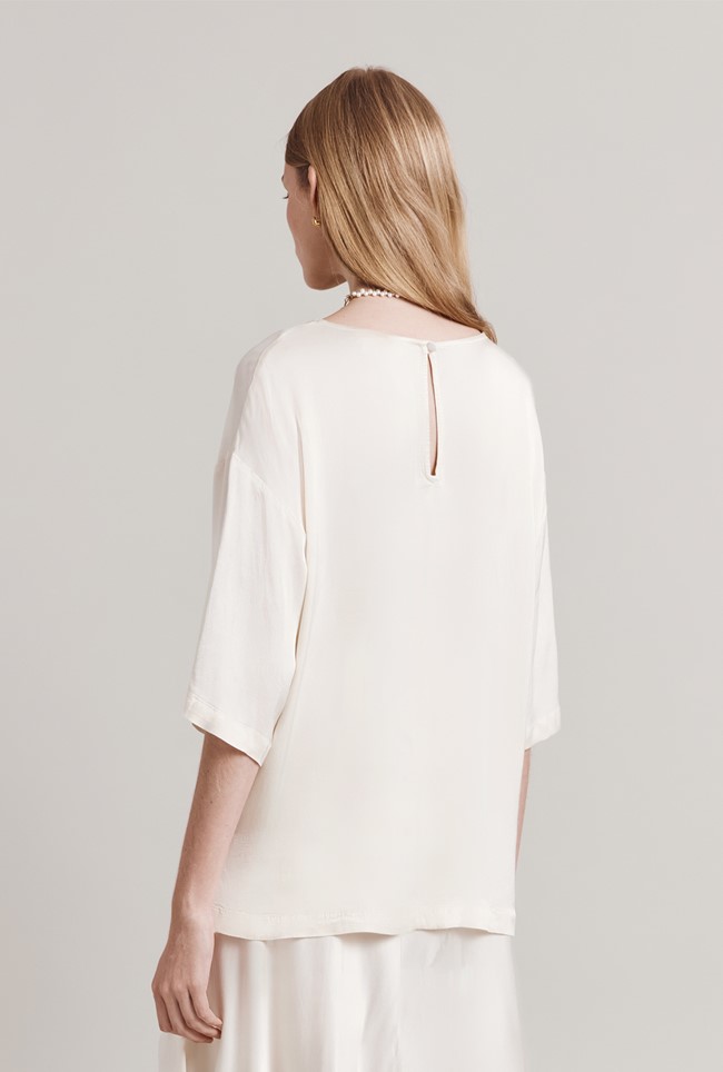 Cairo Satin Ivory Short Sleeve Top