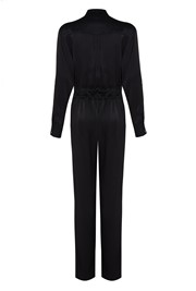 Crepe/Georgette Long Jumpsuit With Long Sleeves In Black With Shirt ...
