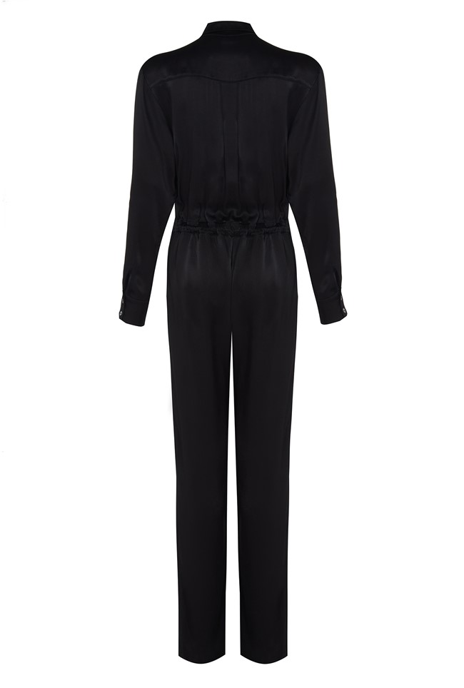 Crepe/Georgette Long Jumpsuit With Long Sleeves In Black With Shirt ...