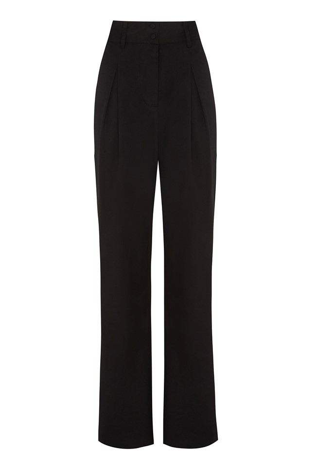 Linen Cotton High Waisted Trousers with Wide Waistband and Side Pockets ...