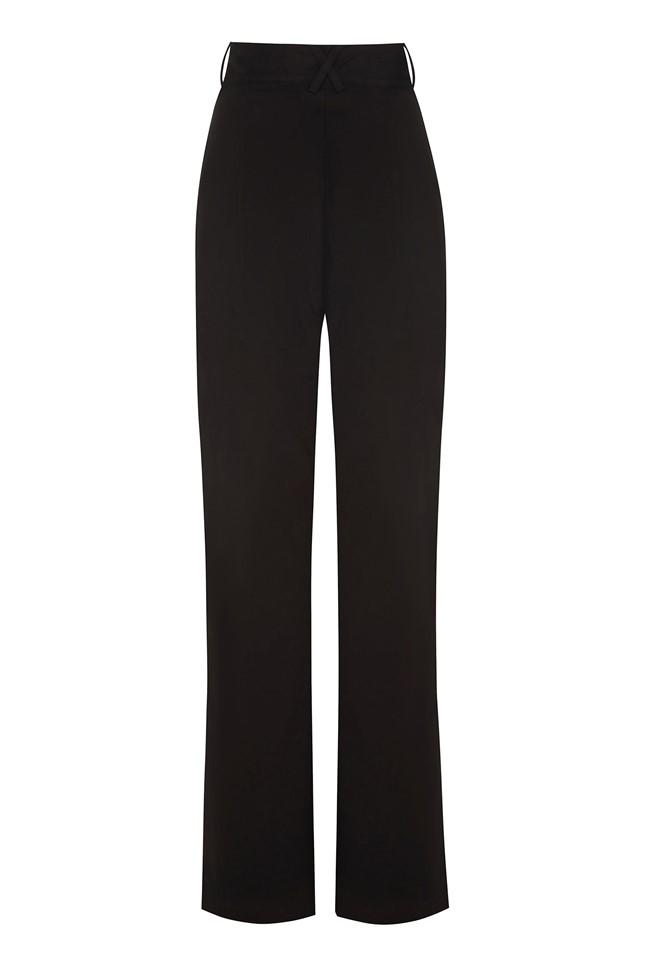 Linen Cotton High Waisted Trousers with Wide Waistband and Side Pockets ...