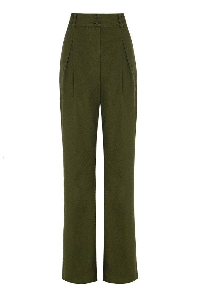 Cotton Trouser In Green With Wide Waistband | Semi-Fitted | Ghost London