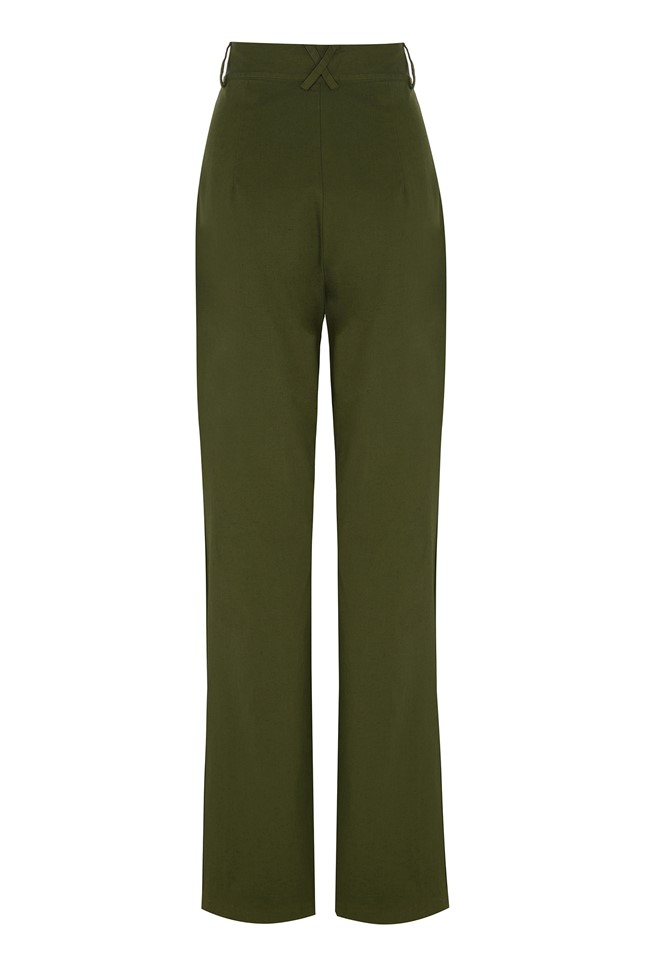 Cotton Trouser In Green With Wide Waistband | Semi-Fitted | Ghost London