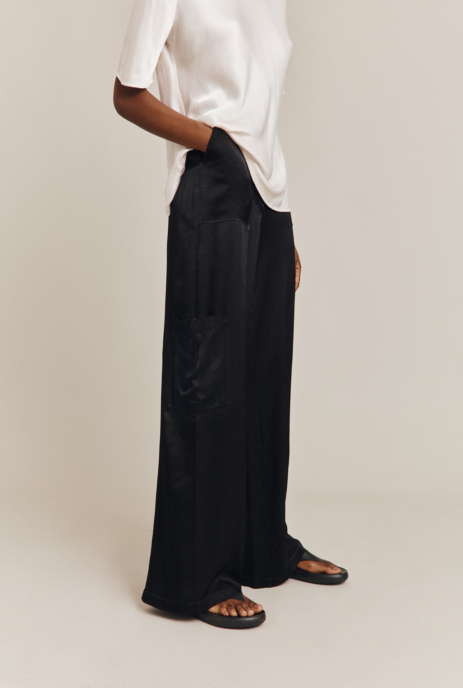 Versace High-rise Wide-leg Satin Cargo Trousers In Black | ModeSens