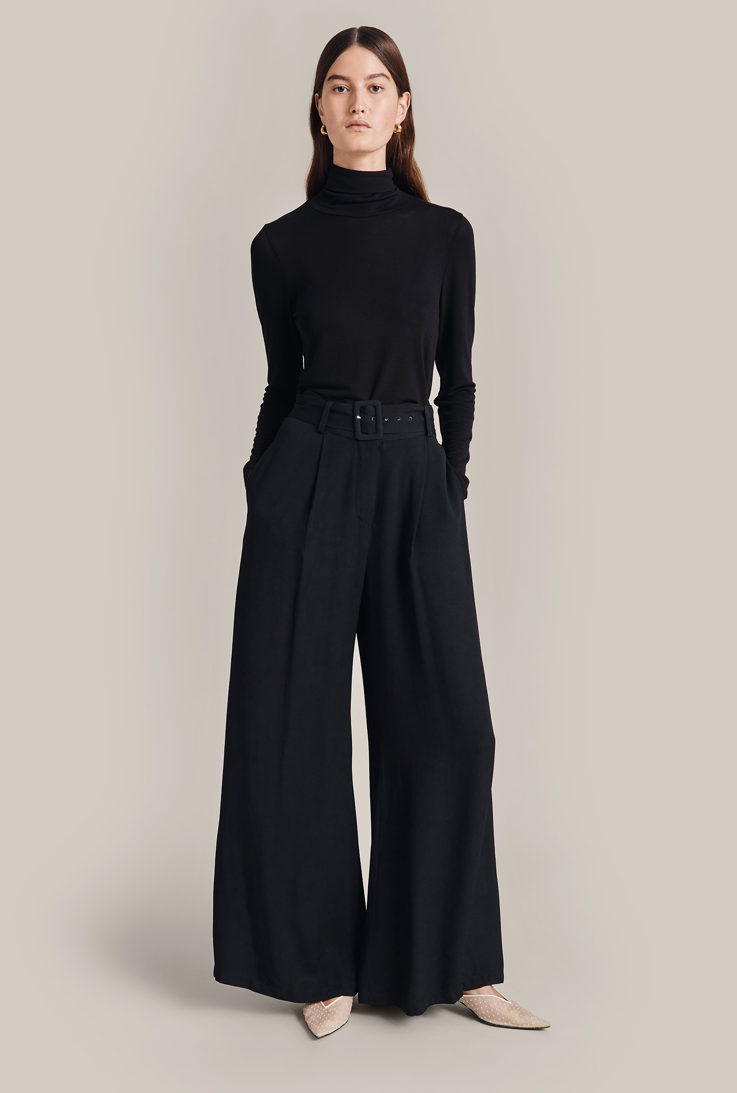 【SCENERITY】Lease wide slacks Comfy Wide Pants - Black – Sanne Alexandra