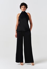 Andie Pleated Wide Leg Satin Trousers