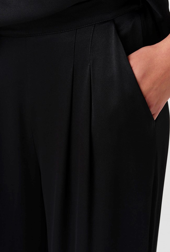 Andie Pleated Wide Leg Satin Trousers
