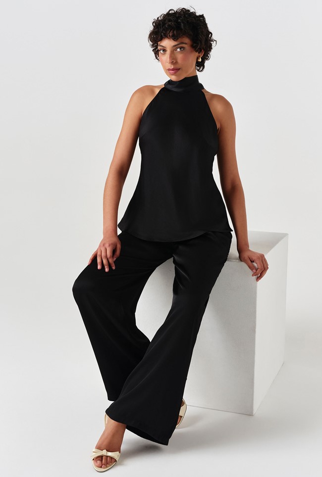 Andie Pleated Wide Leg Satin Trousers
