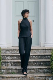 Andie Pleated Wide Leg Satin Trousers