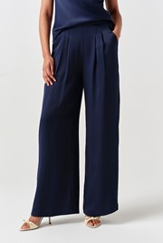 Andie Pleated Wide Leg Satin Trousers