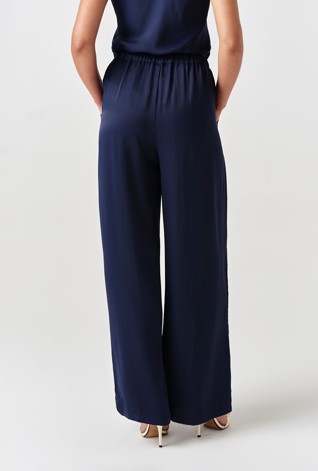 Andie Pleated Wide Leg Satin Trousers