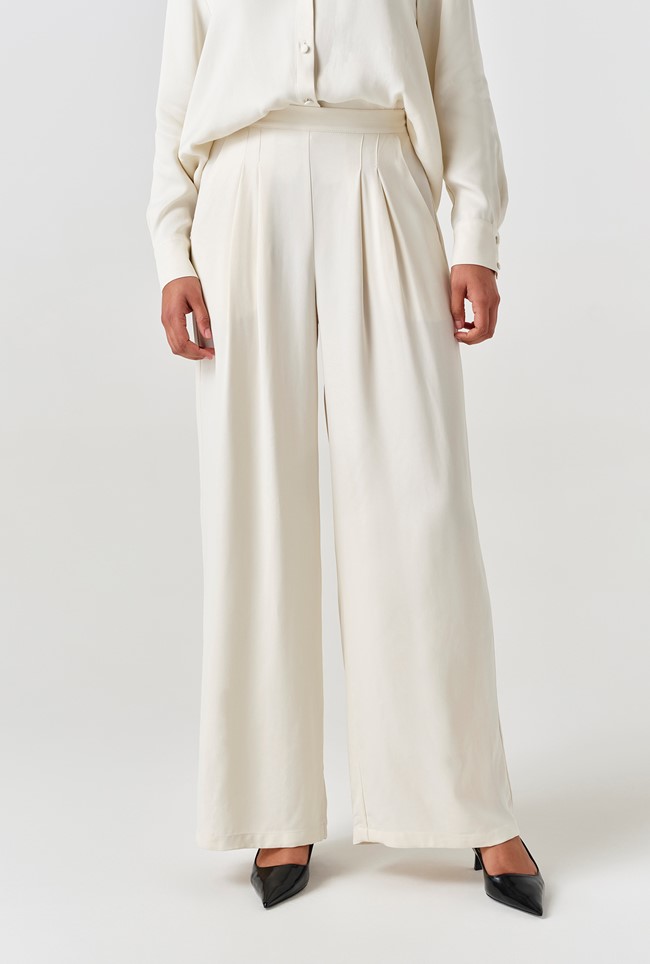 Andie Pleated Wide Leg Satin Trousers