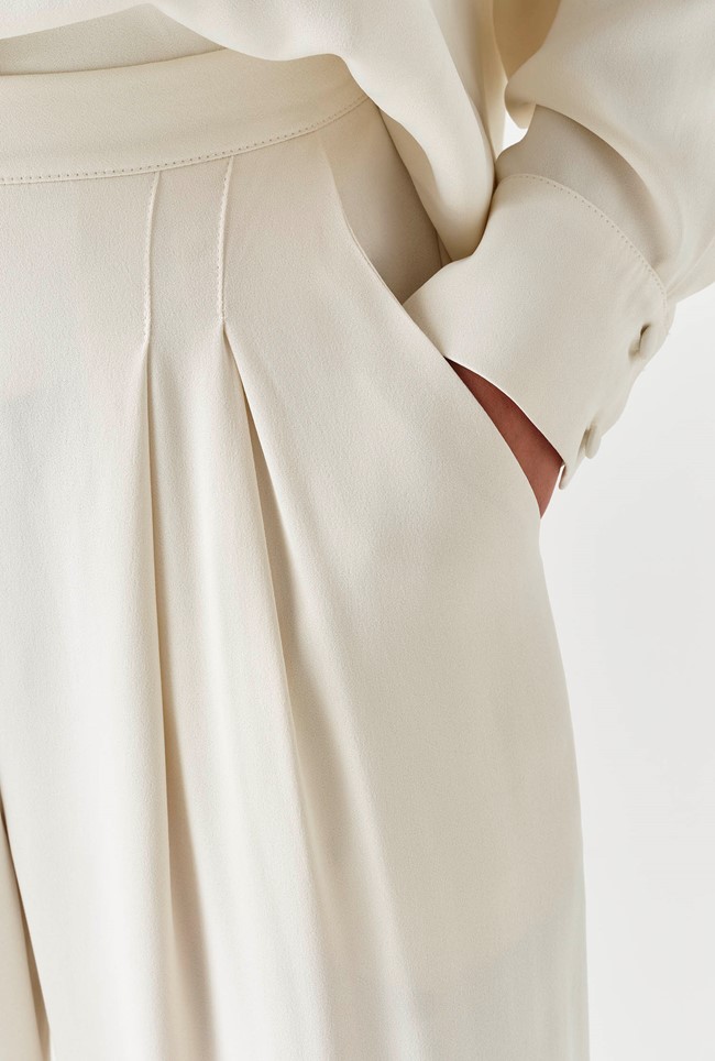 Andie Pleated Wide Leg Satin Trousers