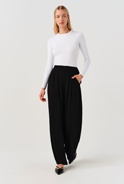 Andie Pleated Wide Leg Crepe Trousers
