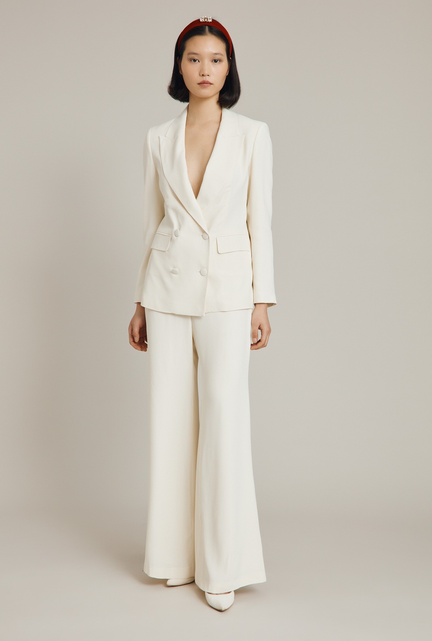 Ivory  Crepe Slim Leg Belted Trouser  Pure Collection