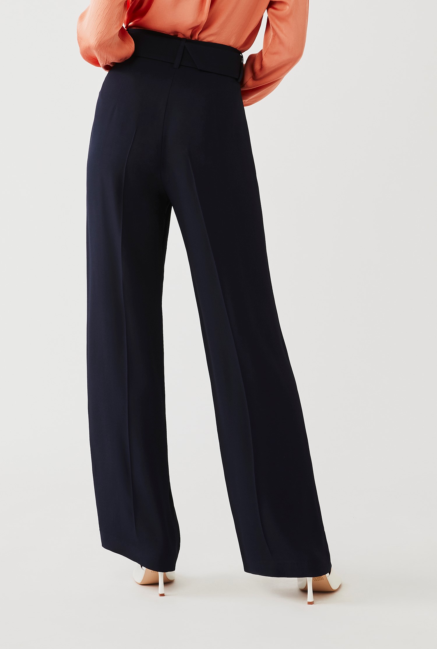 Satin Trouser with Belt and Buckle Detail in Black | Ghost London