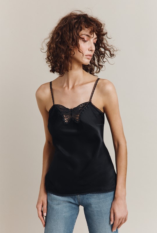 Nara Black Satin Cami Top