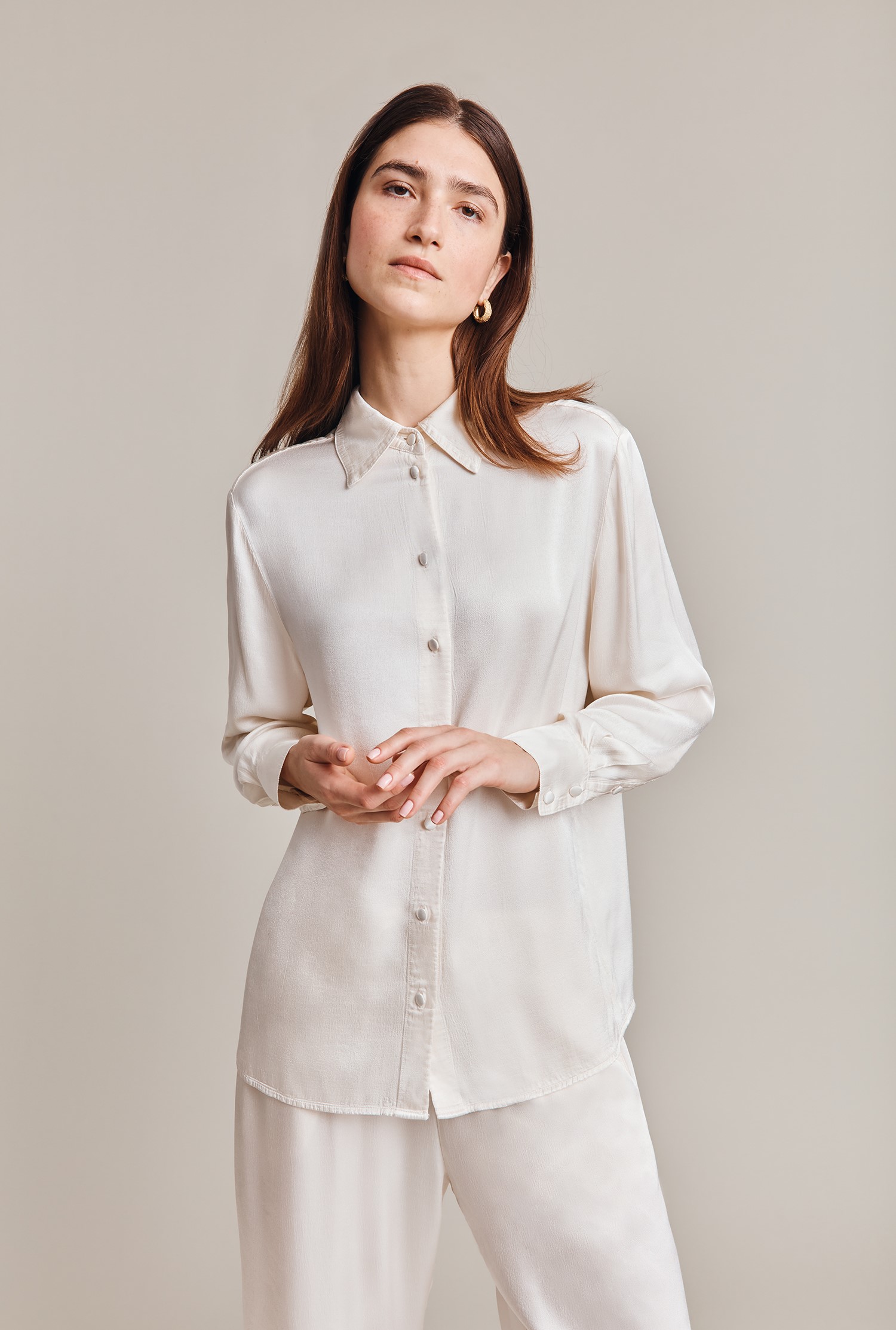 Ellie Ivory Satin Shirt | Ghost London