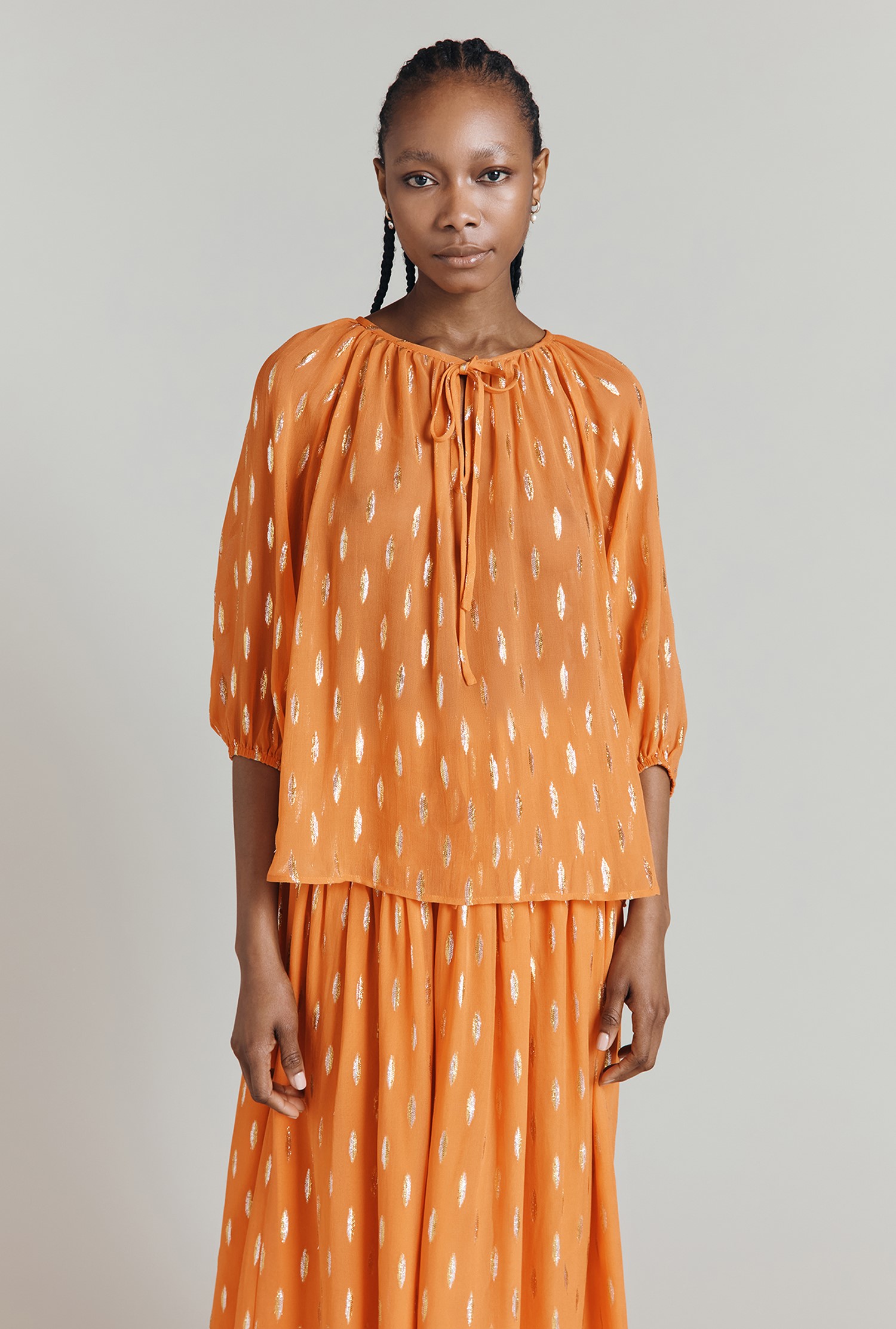 An image depicting Ghost Adeline Lurex Georgette Peasant Blouse