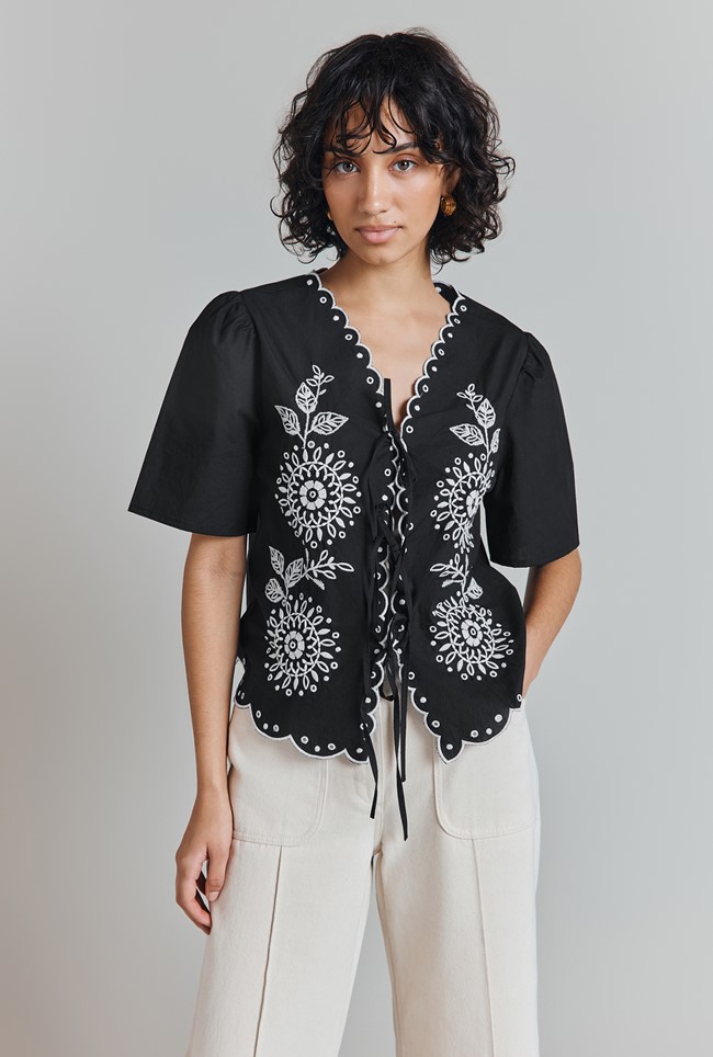 Corinne Cotton Embroidered Border Blouse