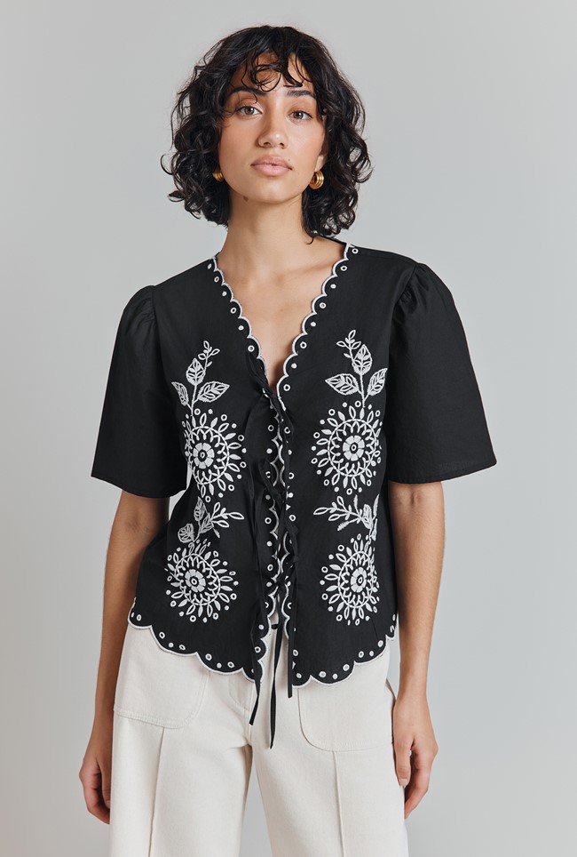 Corinne Cotton Embroidered Border Blouse