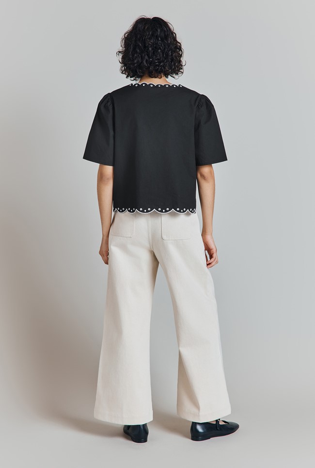 Corinne Cotton Embroidered Border Blouse