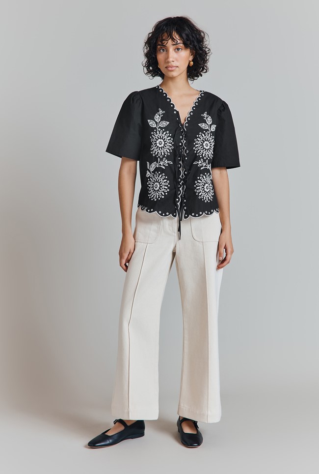 Corinne Cotton Embroidered Border Blouse