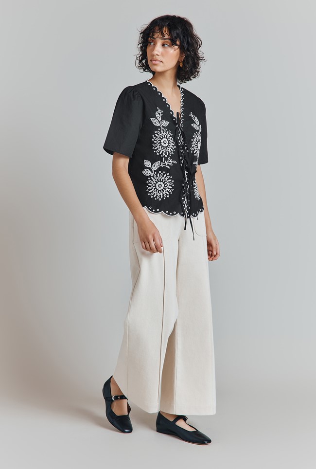 Corinne Cotton Embroidered Border Blouse