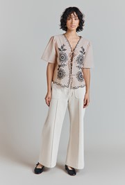 Corinne Cotton Embroidered Border Blouse